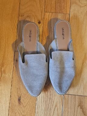 Indigo Perforated Slip-On Mules in Light Gray Suede Size 9.5